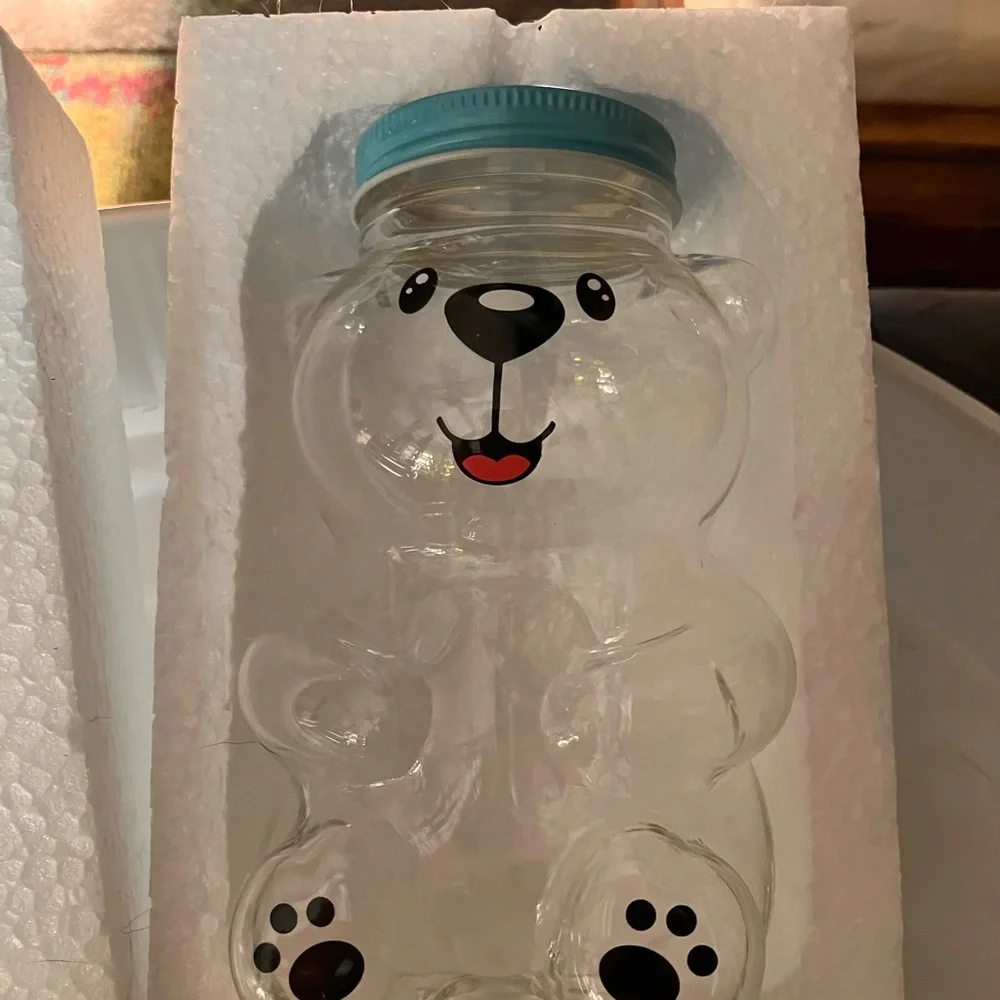 Clear Bear-Shaped Drinking Cup with Blue Lid - Picture 2 of 5
